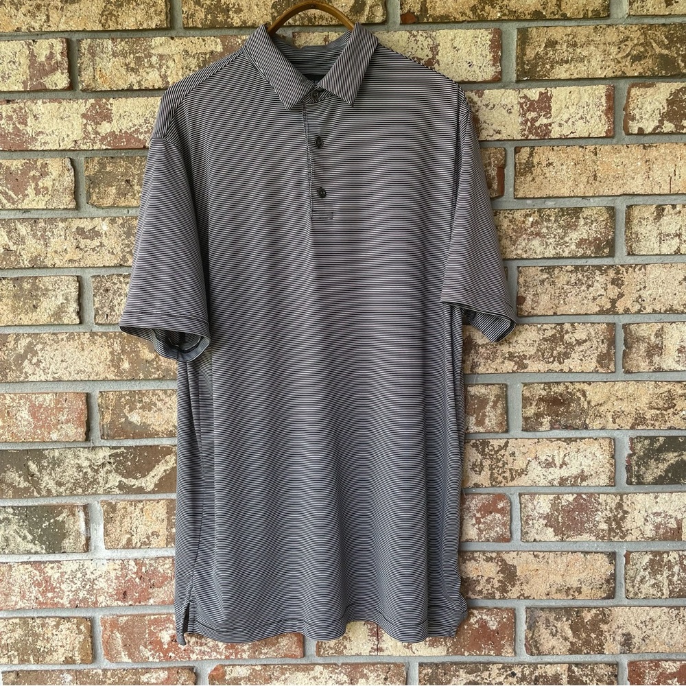 Men’s Chase 54 Polo Short Sleeve Shirt Size Large Thin Black & White Striped